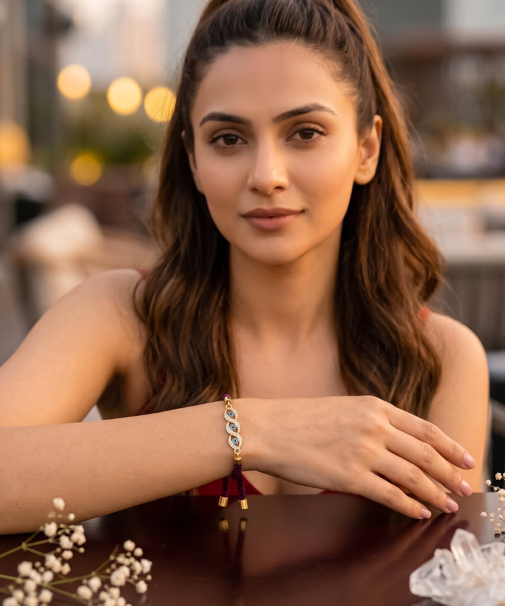 Adjustable Gold-Plated Evil Eye Bracelet