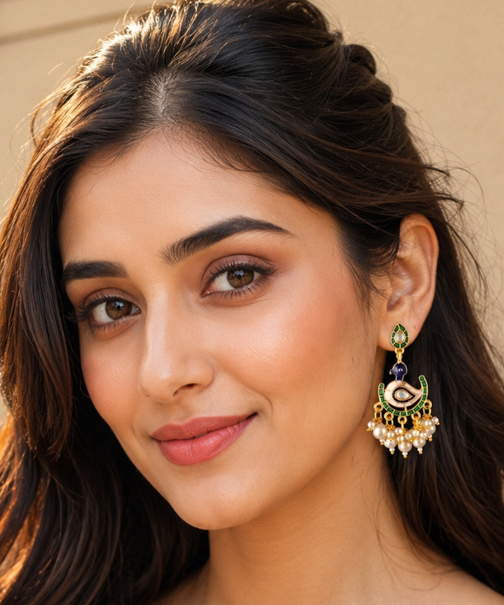 Gold Plated Peacock Style Drop Earrings