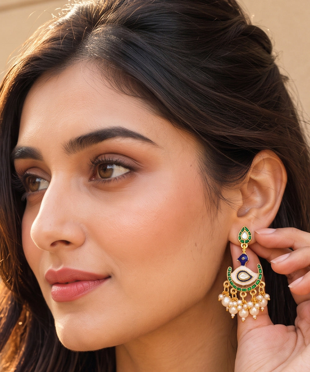 Gold Plated Peacock Style Drop Earrings