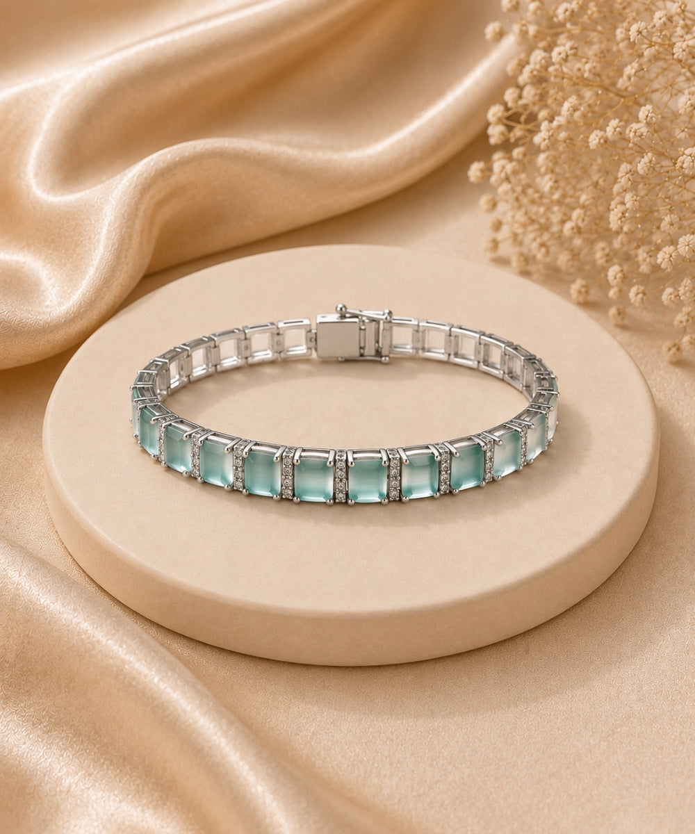 Rhodium Plated Turquoise Tennis Bracelet