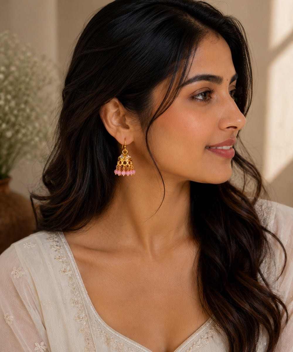 Gold Plated Kundan Pearl Jhumki Earrings