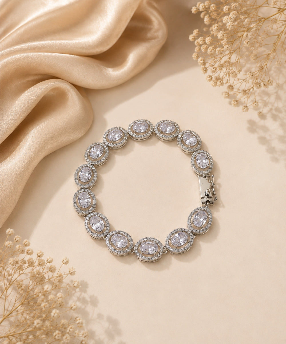 Rhodium Plated Cubic Zirconia Tennis Bracelet