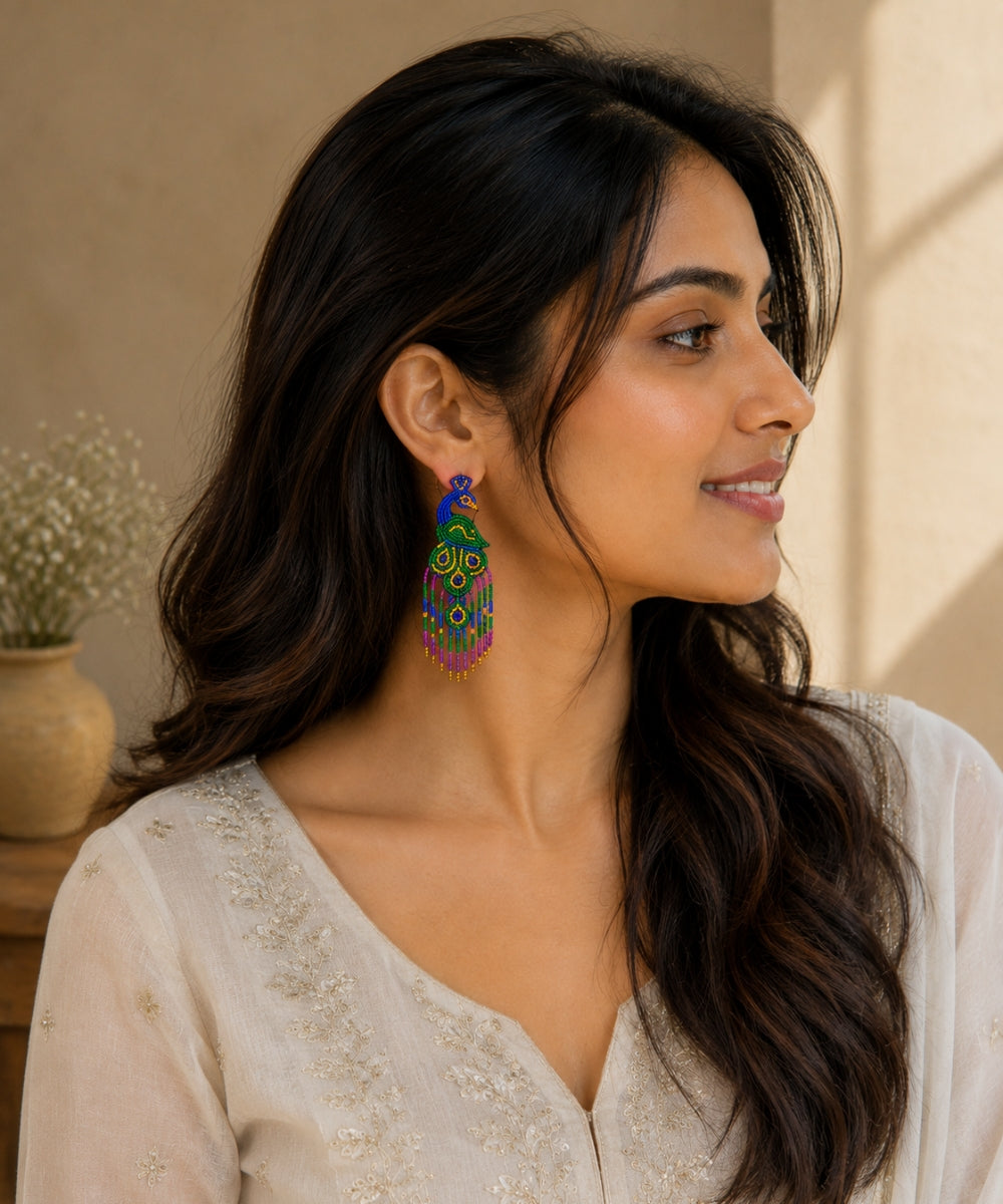 Gold Plated Multicolour Butterfly Seed Bead Drop Earrings