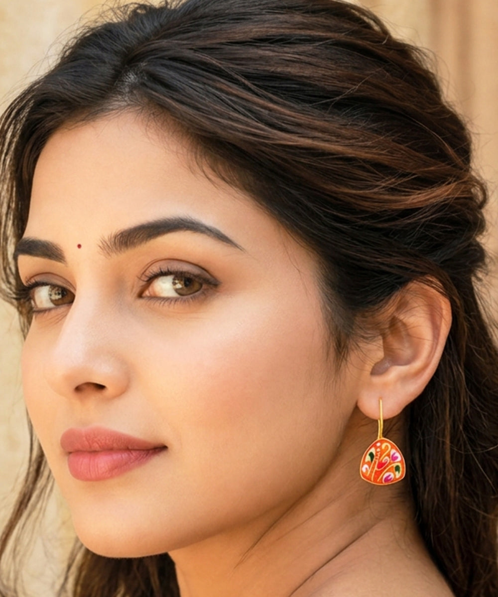 Gold Plated Hand-Painted Drop Earrings