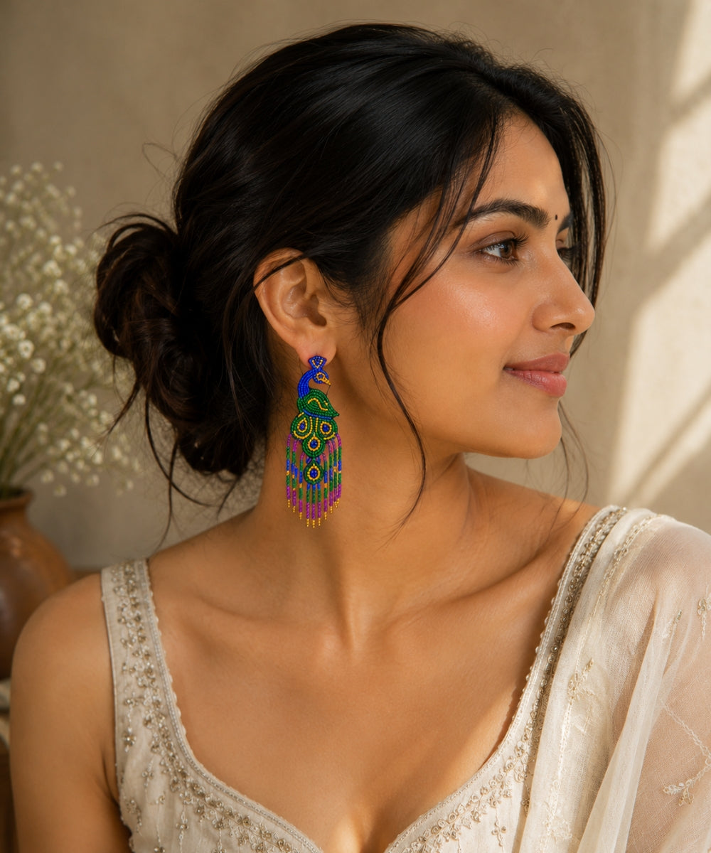 Gold Plated Multicolour Butterfly Seed Bead Drop Earrings