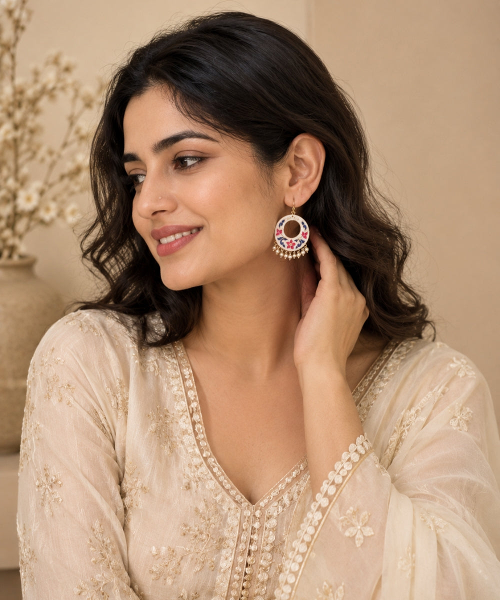 Gold-Plated Enamel Pearl Drop Earrings