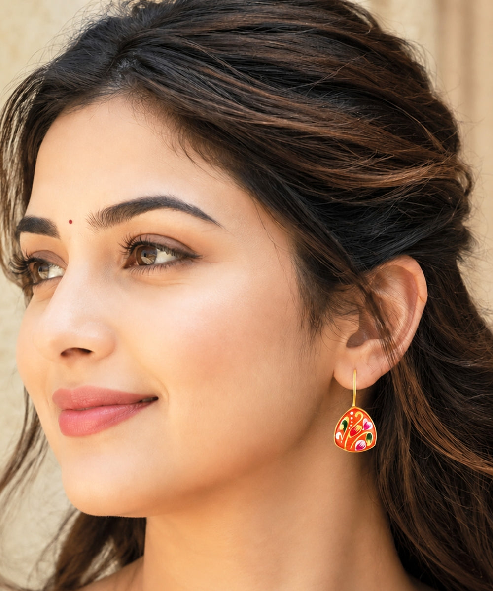 Gold Plated Hand-Painted Drop Earrings
