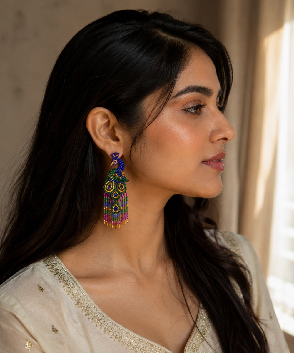 Gold Plated Multicolour Butterfly Seed Bead Drop Earrings