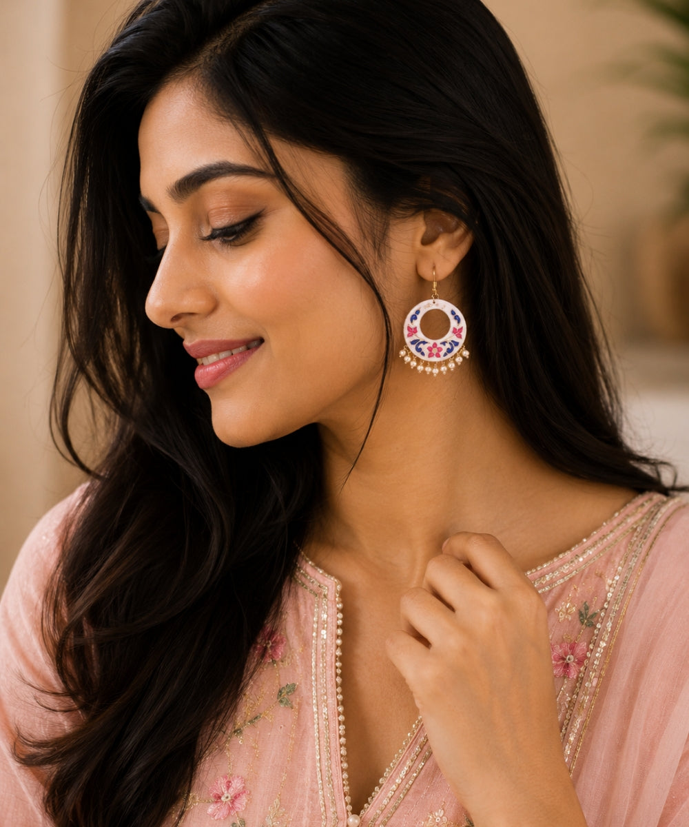 Gold-Plated Enamel Pearl Drop Earrings
