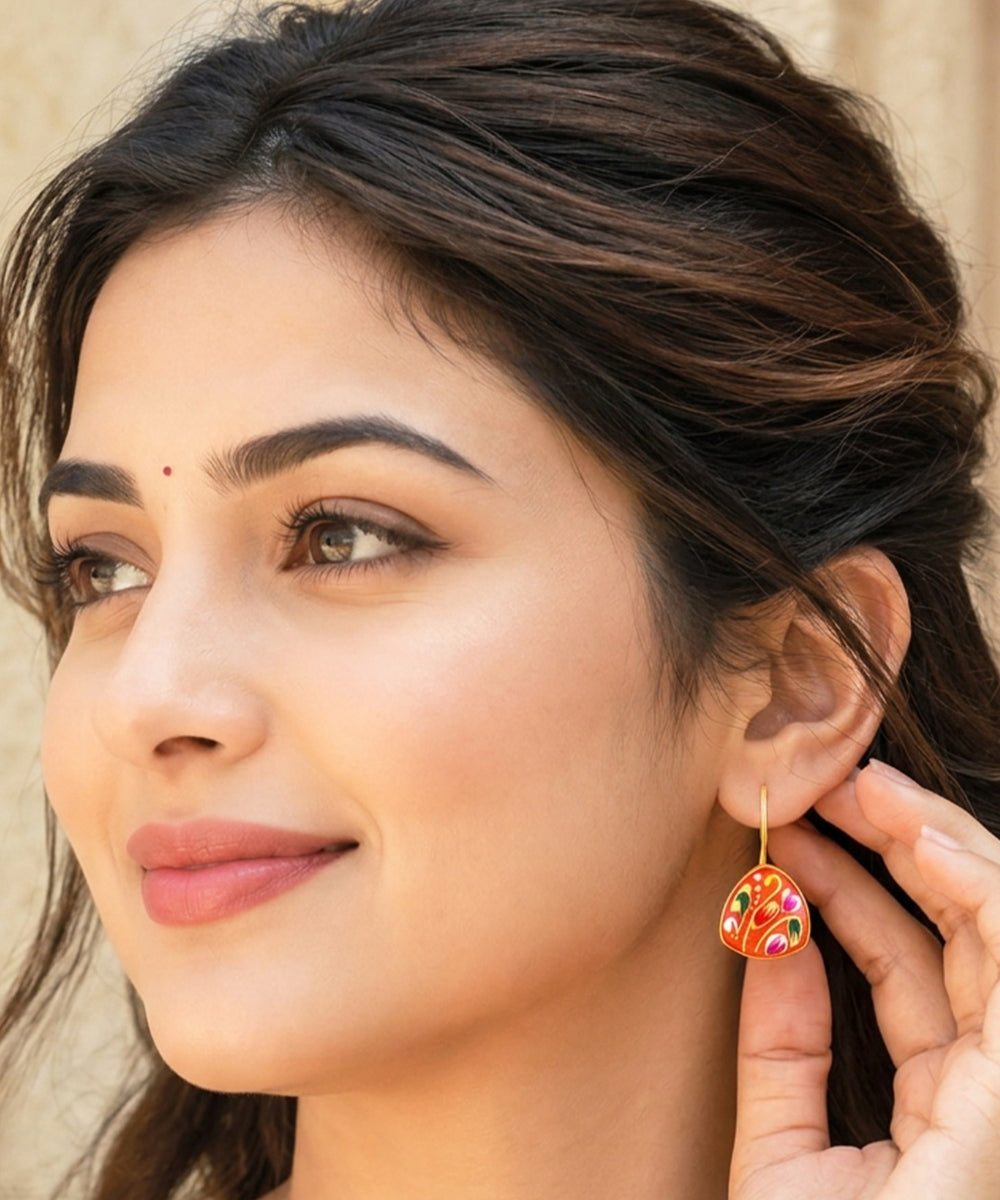 Gold Plated Hand-Painted Drop Earrings