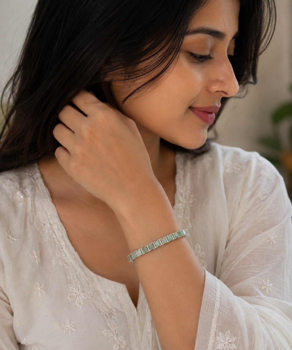 Rhodium Plated Turquoise Tennis Bracelet