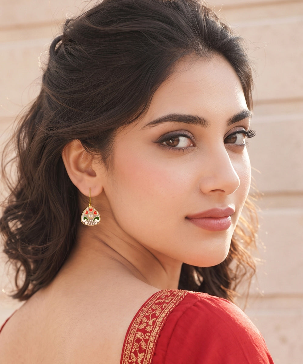 Gold Plated Hand-Painted Drop Earrings