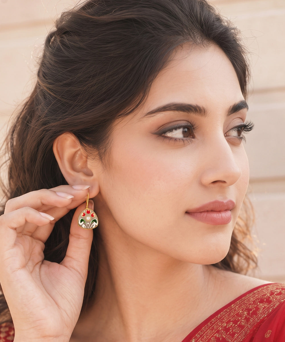 Gold Plated Hand-Painted Drop Earrings