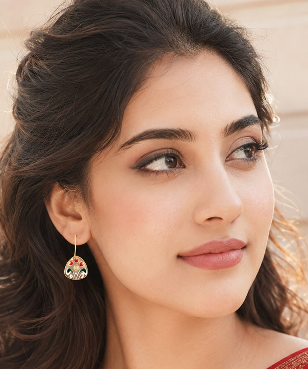 Gold Plated Hand-Painted Drop Earrings