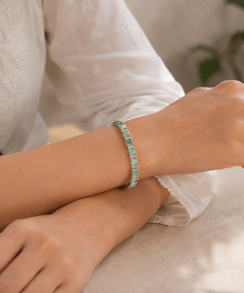 Rhodium Plated Turquoise Tennis Bracelet
