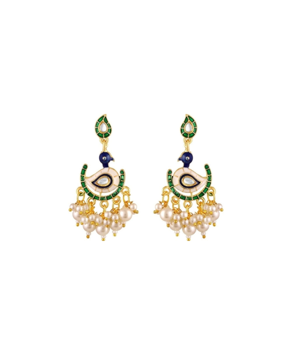Gold Plated Peacock Style Drop Earrings