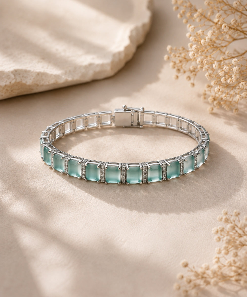 Rhodium Plated Turquoise Tennis Bracelet