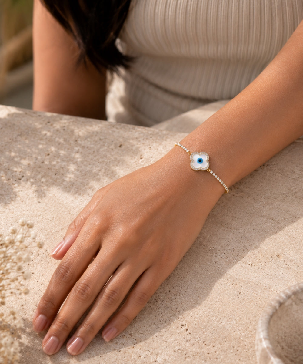 Gold Plated Evil Eye Bracelet with Cubic Zirconia