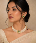 Gold Plated Green Kundan Semi Cultured Pearl Choker Set