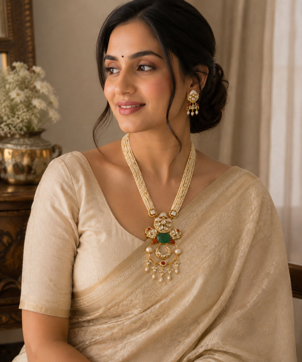 Gold Plated Kundan & Semi Cultured Pearl Choker Set