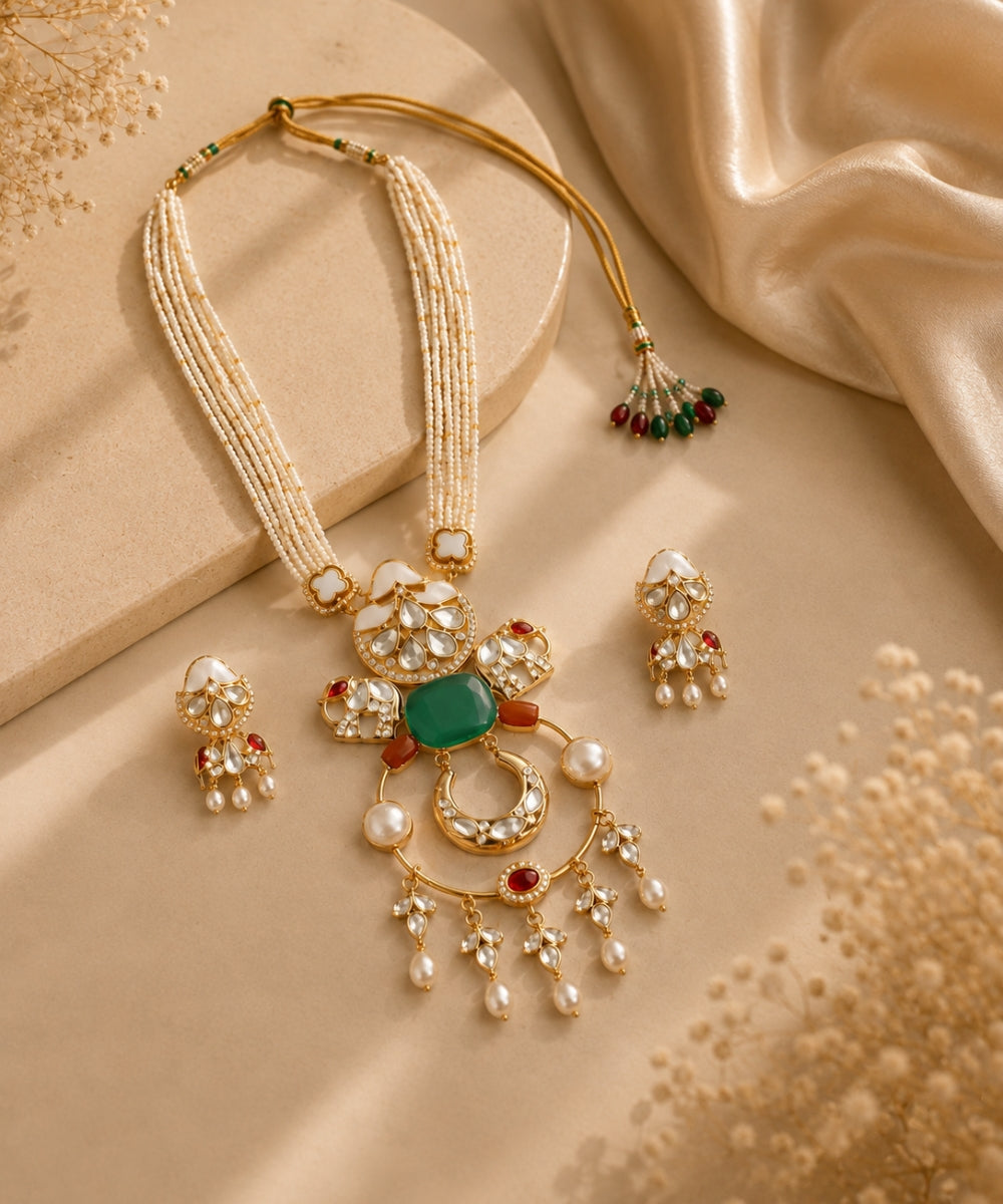 Gold Plated Kundan & Semi Cultured Pearl Choker Set