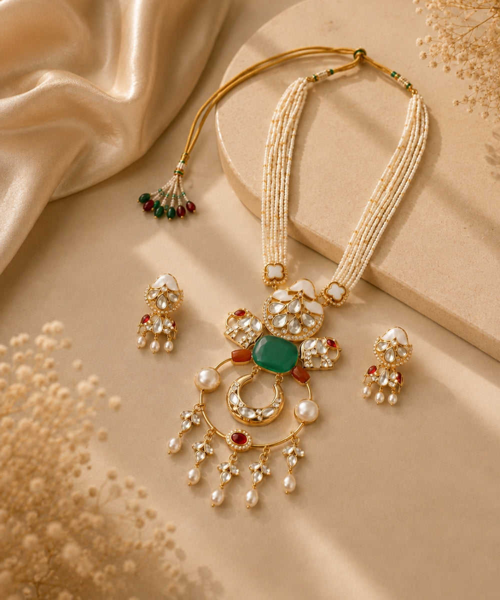 Gold Plated Kundan & Semi Cultured Pearl Choker Set