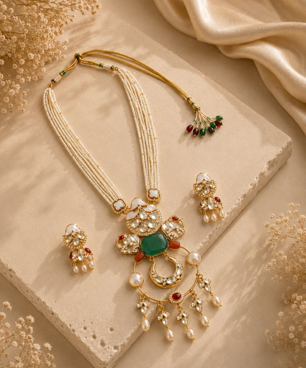 Gold Plated Kundan & Semi Cultured Pearl Choker Set