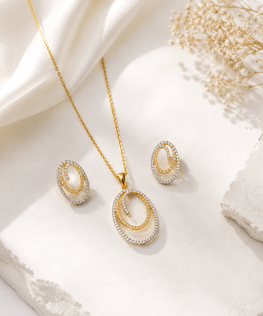 Gold-Plated Cubic Zirconia Pendant Set