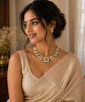 Gold Plated Green Kundan Semi Cultured Pearl Choker Set