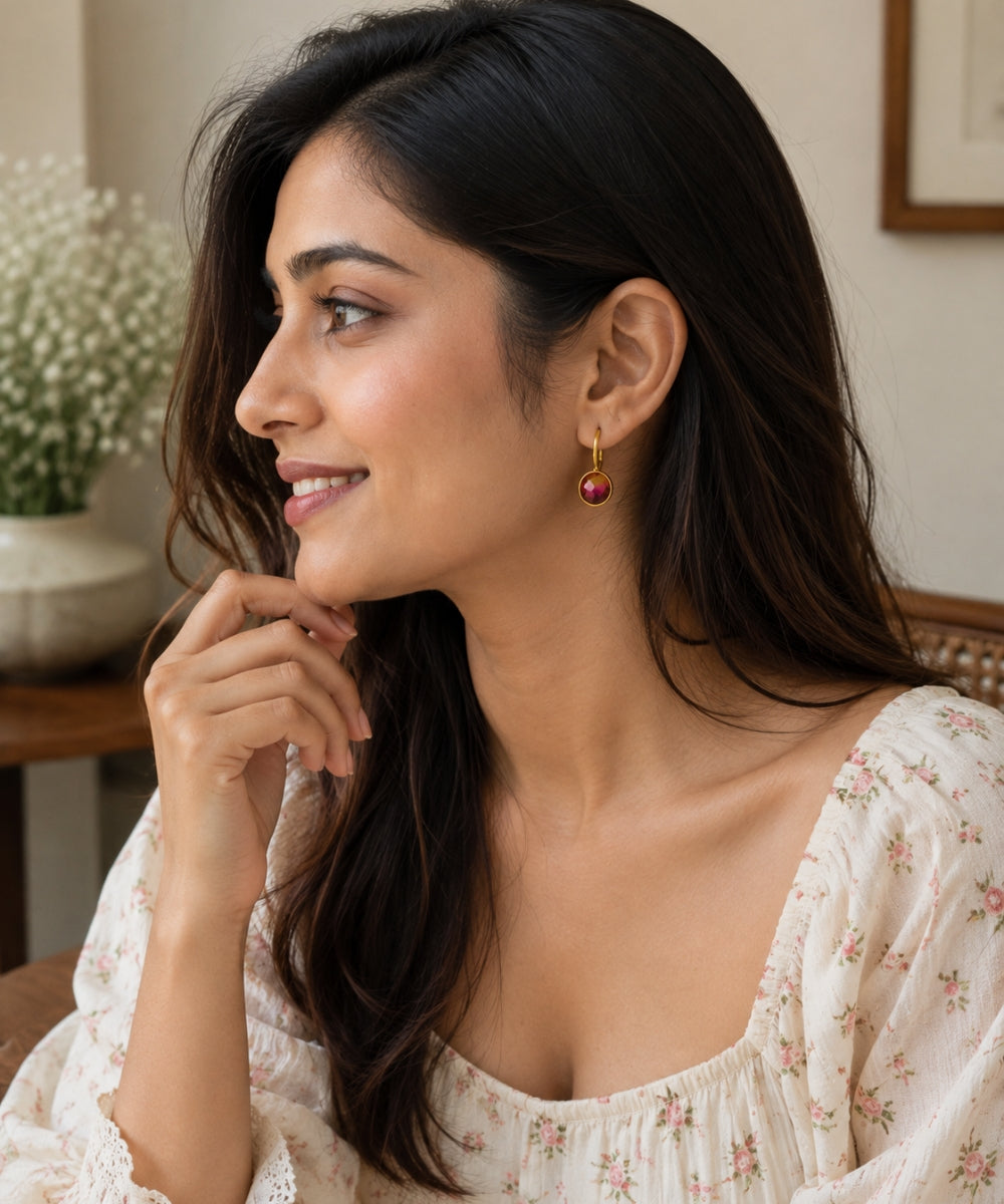 Gold Plated Round Ombre Cubic Zirconia Drop Earrings