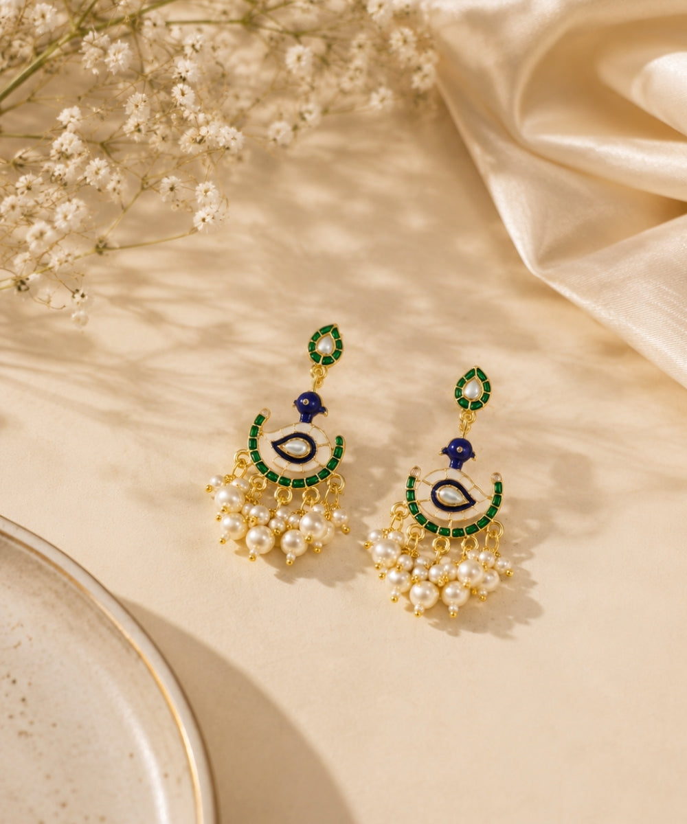 Gold Plated Peacock Style Drop Earrings