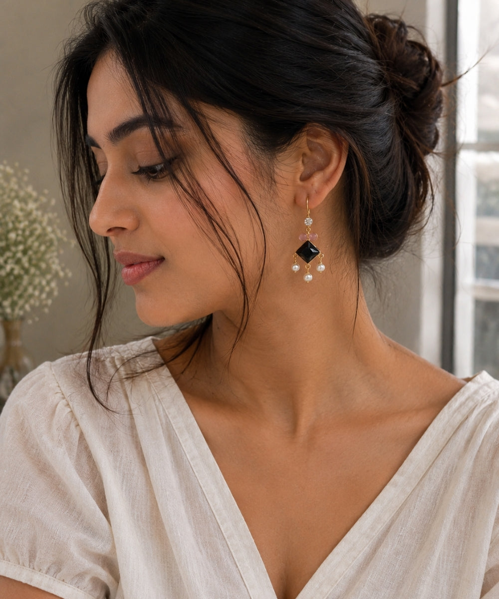 Gold Plated Cubic Zirconia Pearl Drop Earrings