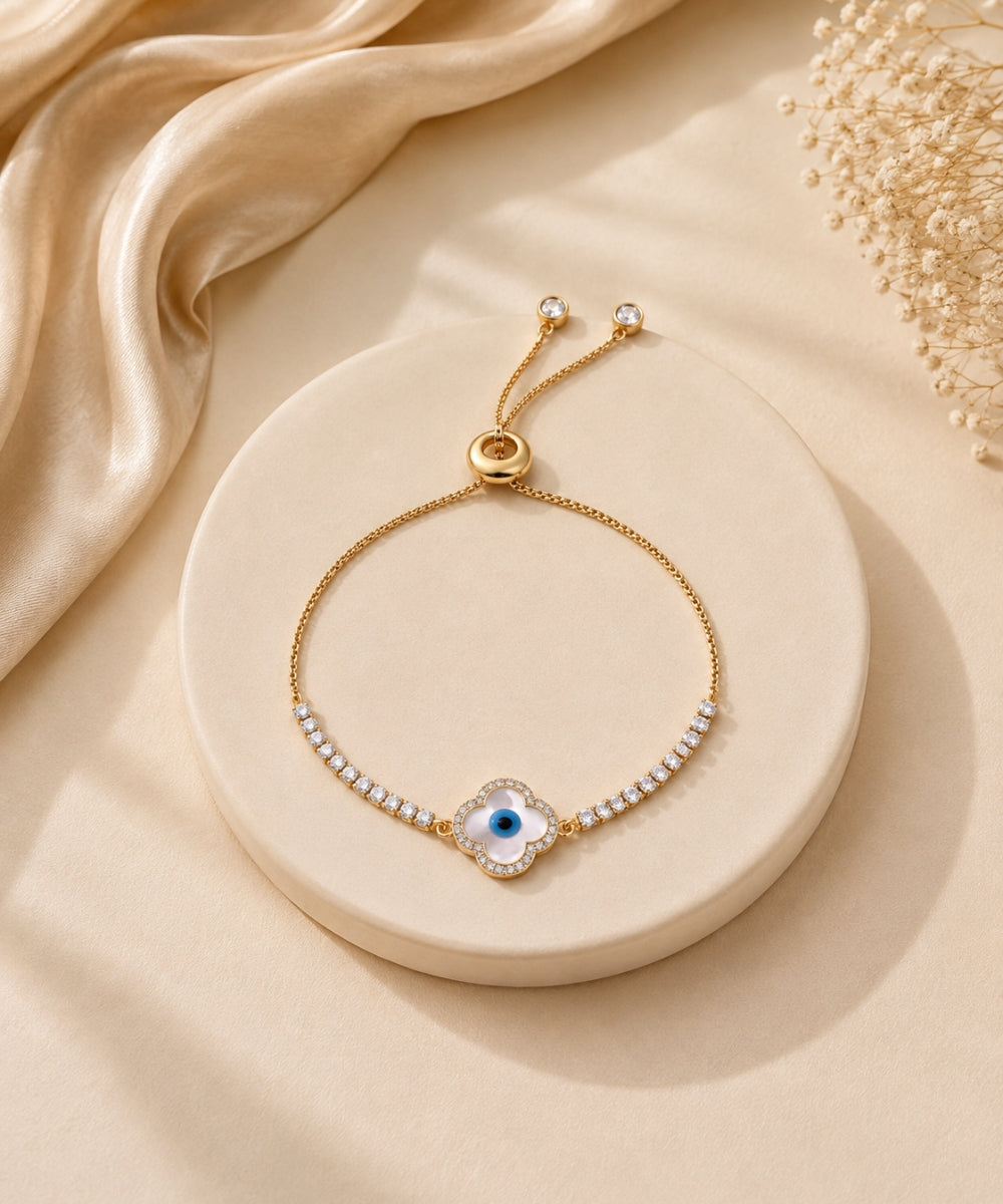 Gold Plated Evil Eye Bracelet with Cubic Zirconia
