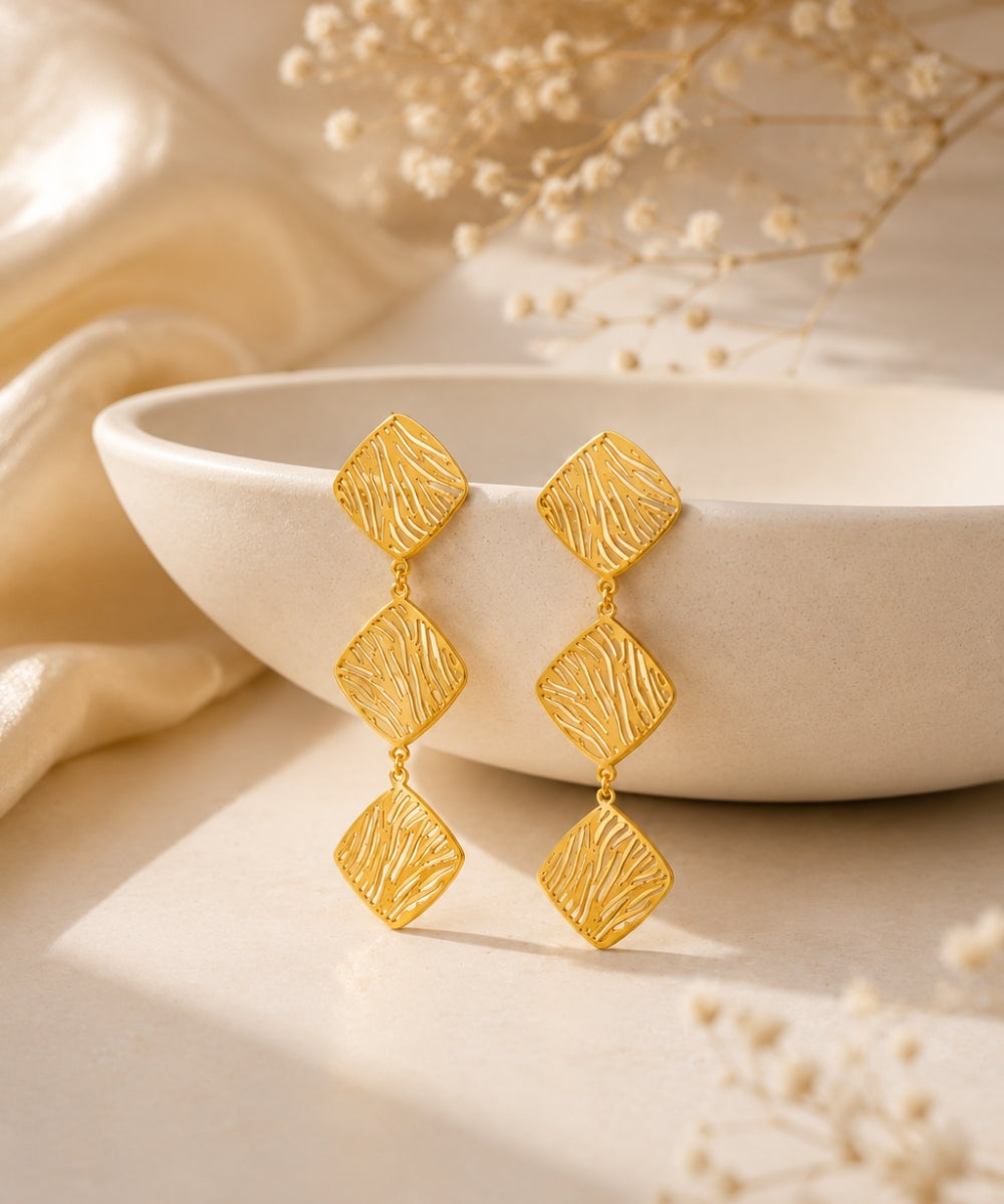 Gold Plated Geometric Drop Earrings