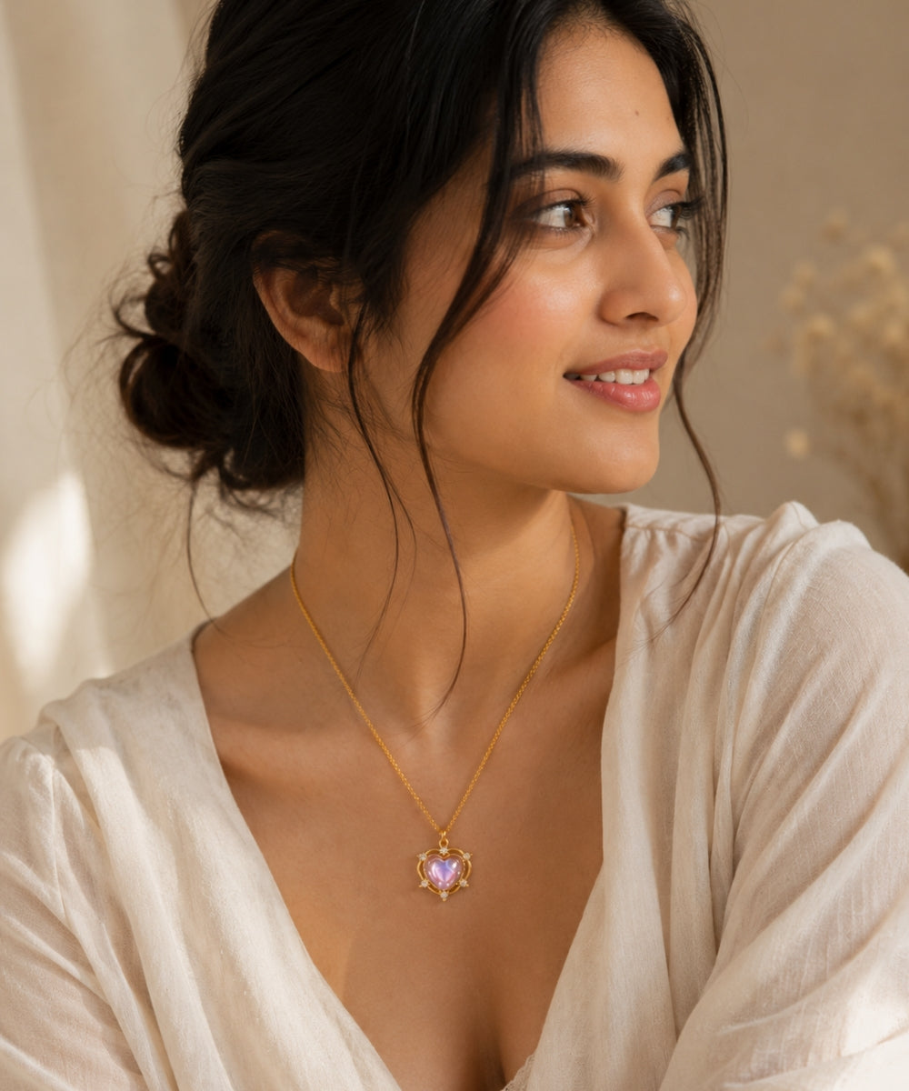 Gold Plated Luna Glow Stone Heart Shape Pendant Necklace