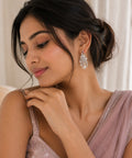 Rhodium Plated Cubic Zirconia Pearl Peacock Drop Earrings
