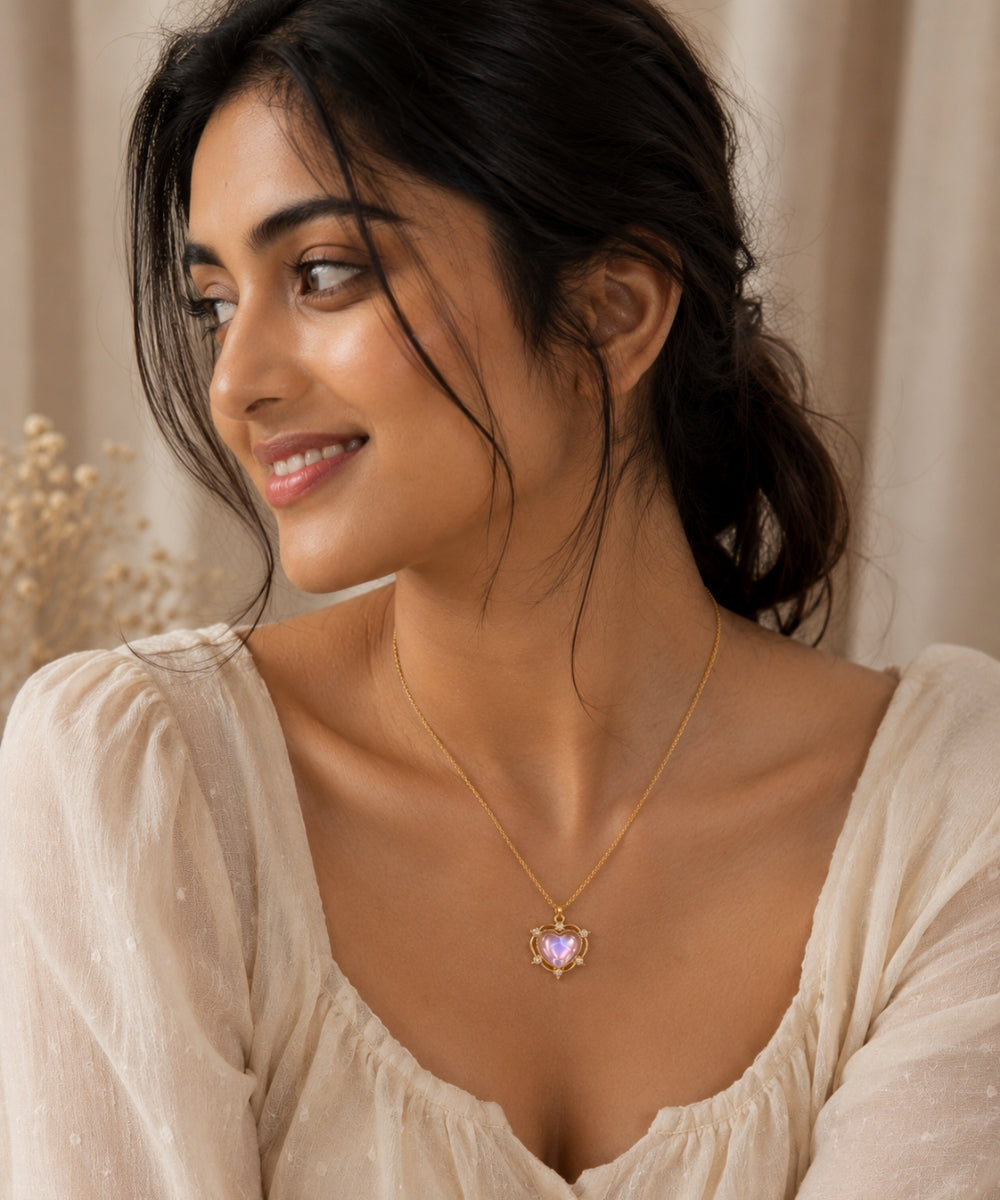 Gold Plated Luna Glow Stone Heart Shape Pendant Necklace