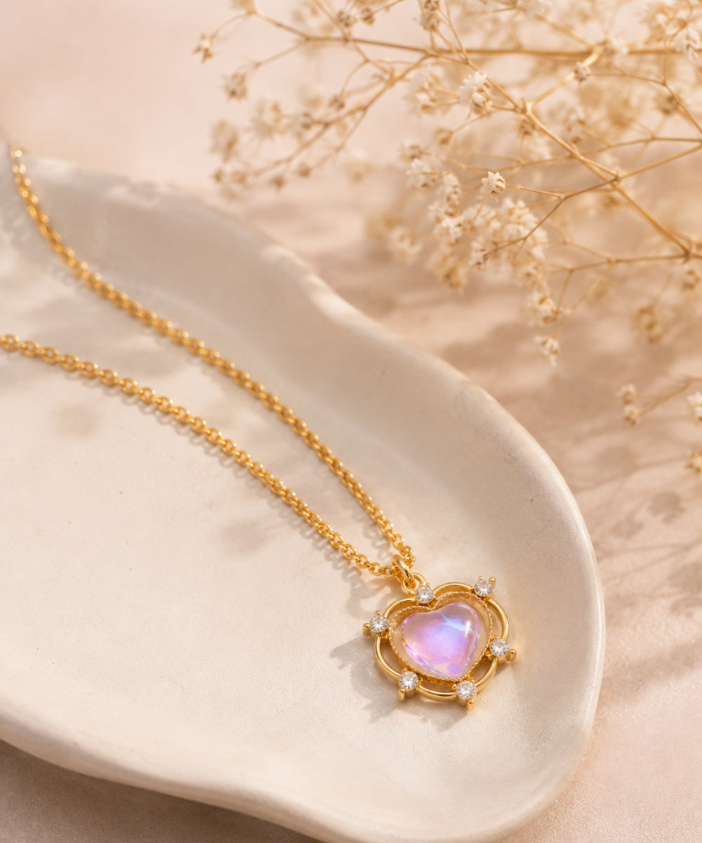 Gold Plated Luna Glow Stone Heart Shape Pendant Necklace