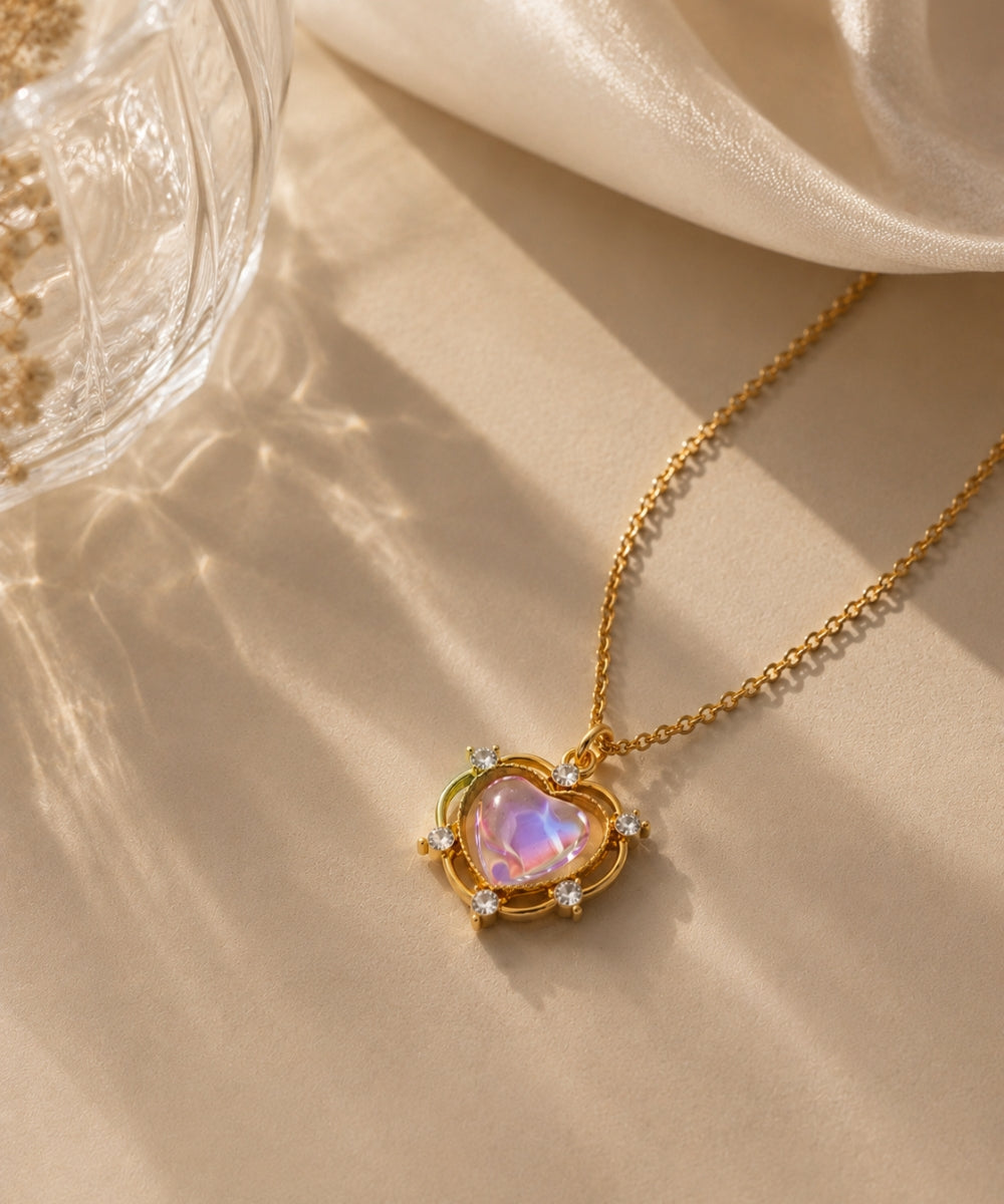 Gold Plated Luna Glow Stone Heart Shape Pendant Necklace