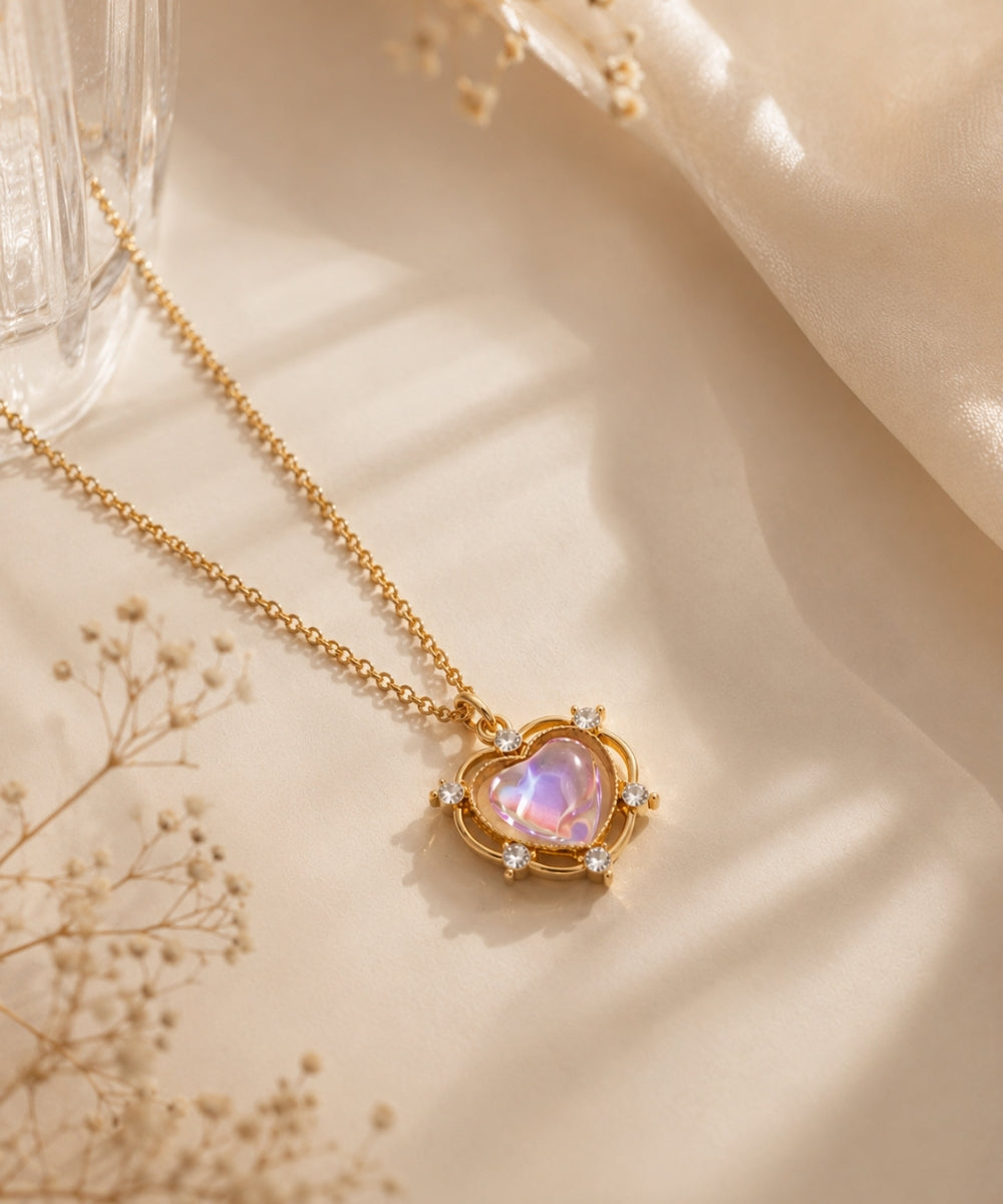 Gold Plated Luna Glow Stone Heart Shape Pendant Necklace