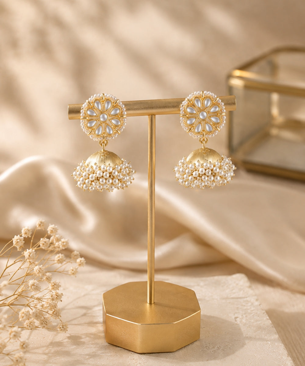 Gold Plated Kundan Jhumka Earrings