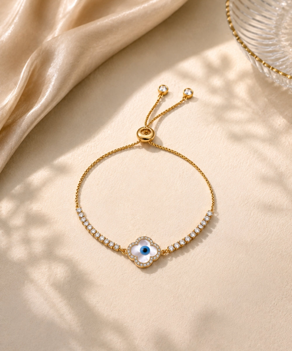Gold Plated Evil Eye Bracelet with Cubic Zirconia