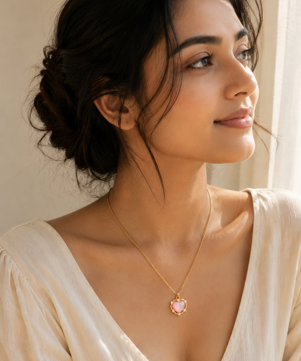 Gold Plated Luna Glow Stone Heart Shape Pendant Necklace