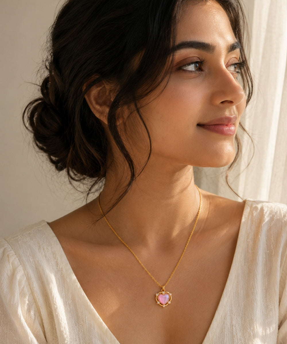 Gold Plated Luna Glow Stone Heart Shape Pendant Necklace