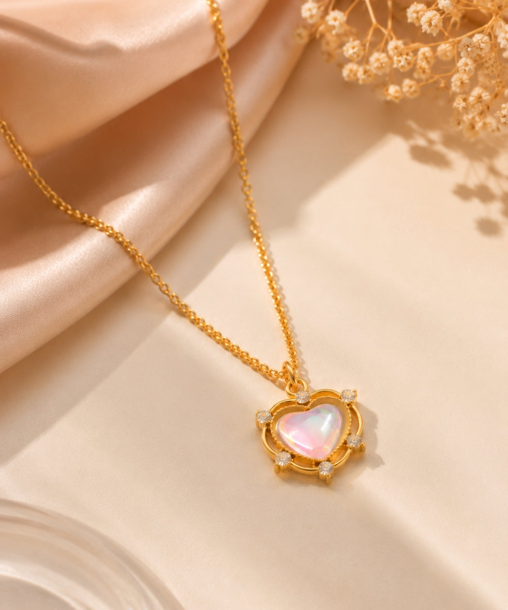 Gold Plated Luna Glow Stone Heart Shape Pendant Necklace