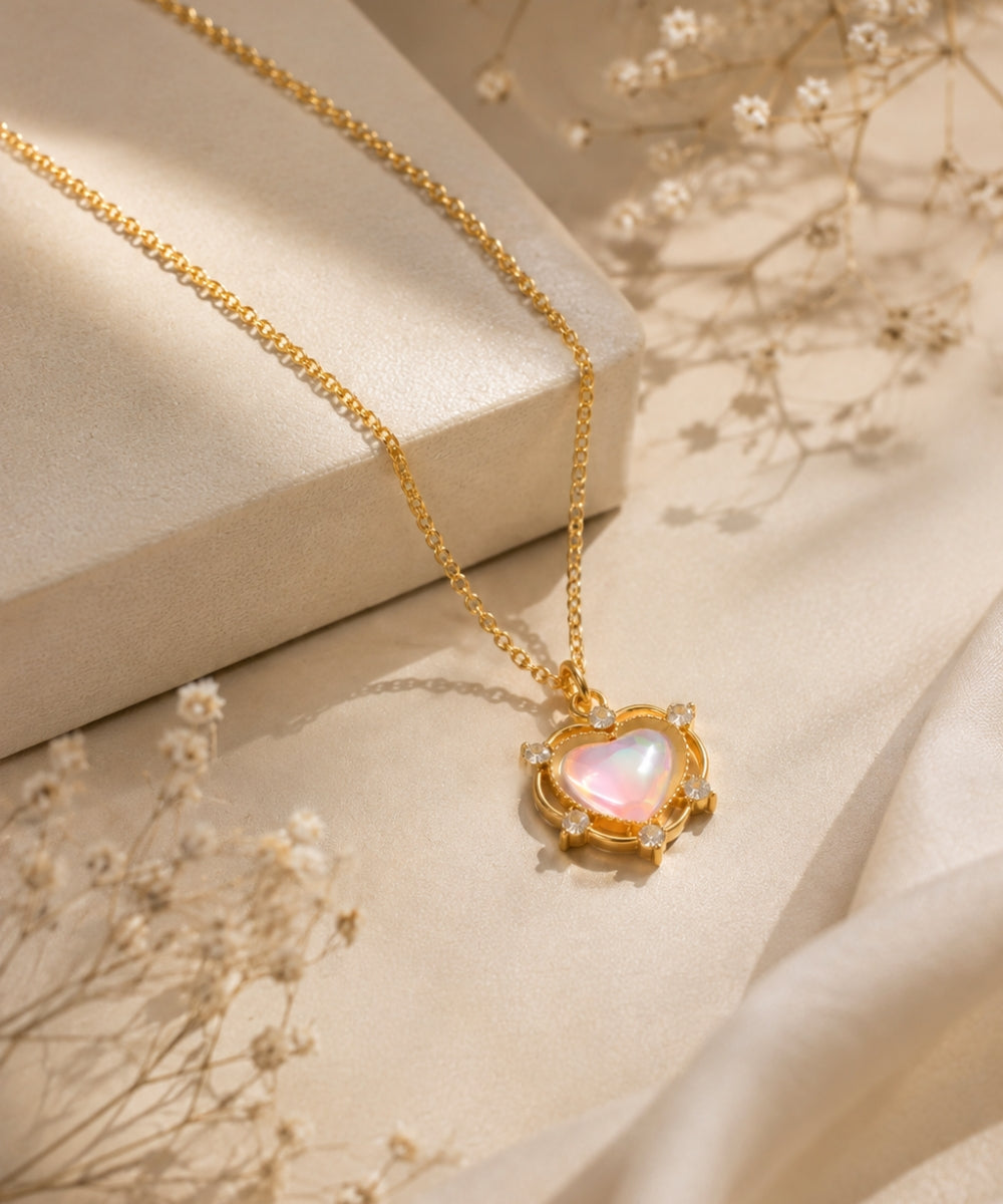 Gold Plated Luna Glow Stone Heart Shape Pendant Necklace