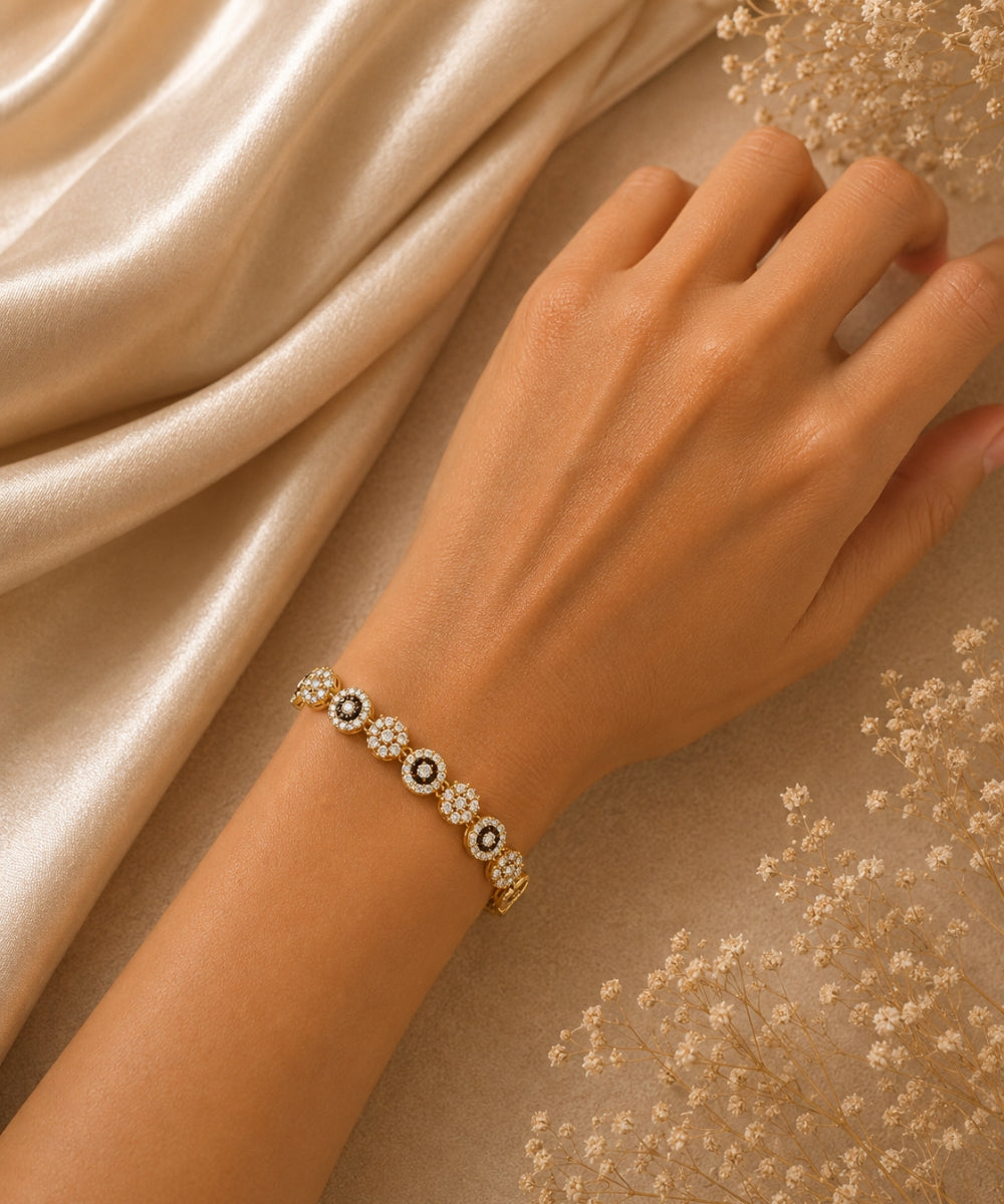 Gold Plated Cubic Zirconia Floral Tennis Bracelet