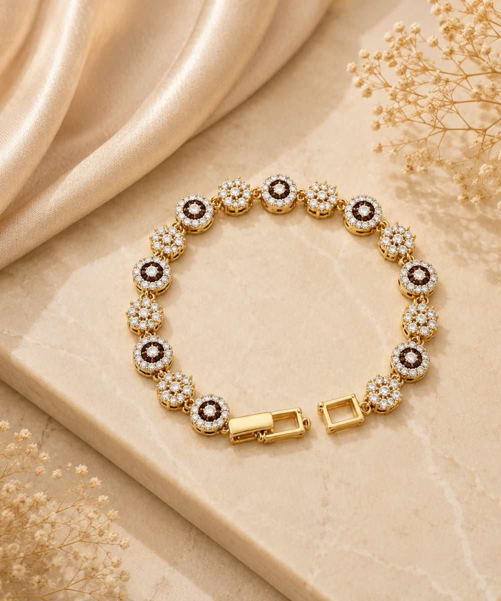 Gold Plated Cubic Zirconia Floral Tennis Bracelet
