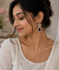 Rhodium Plated Halo Style Cubic Zirconia Drop Earrings