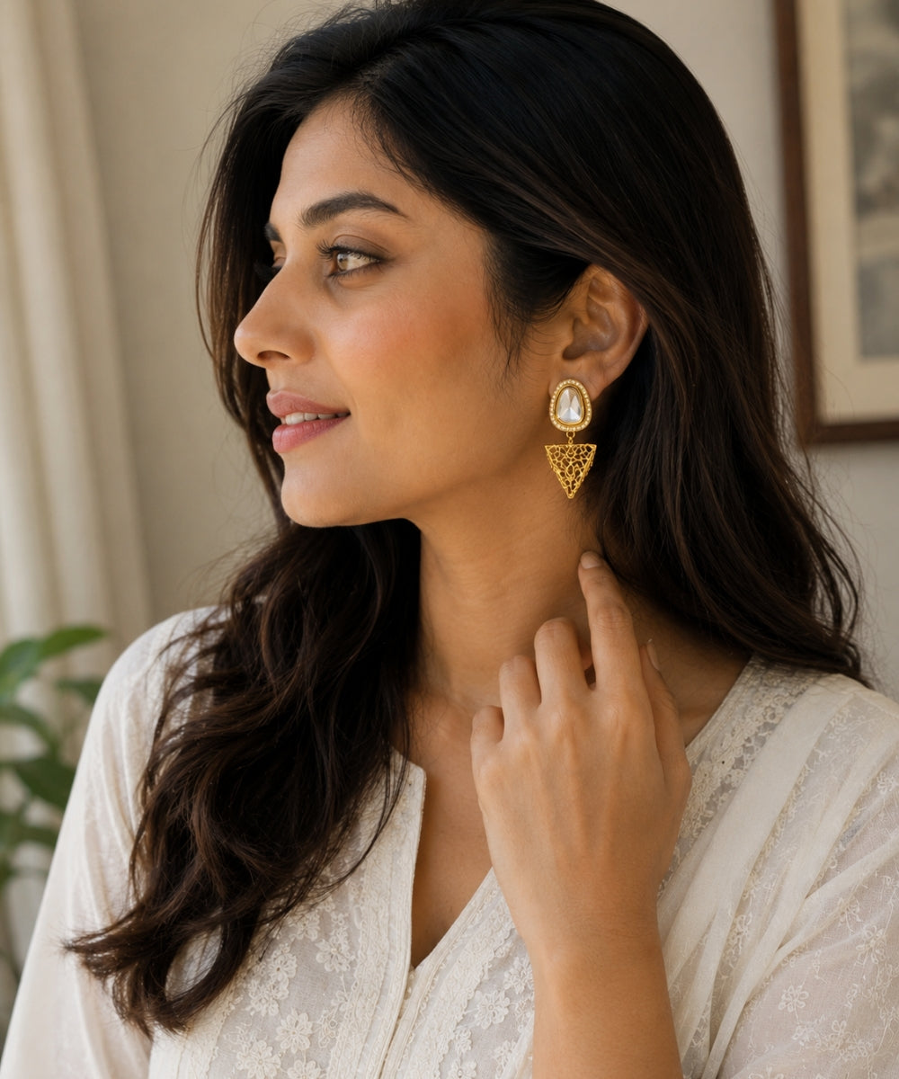 Gold Plated Kundan Drop Earrings